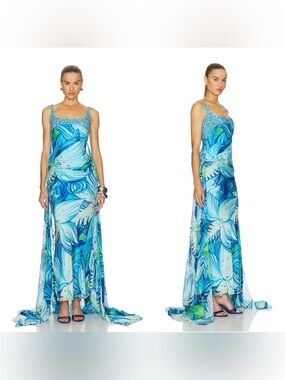 NEW LA FUORI Floral Pixie Trail Dress in Blue